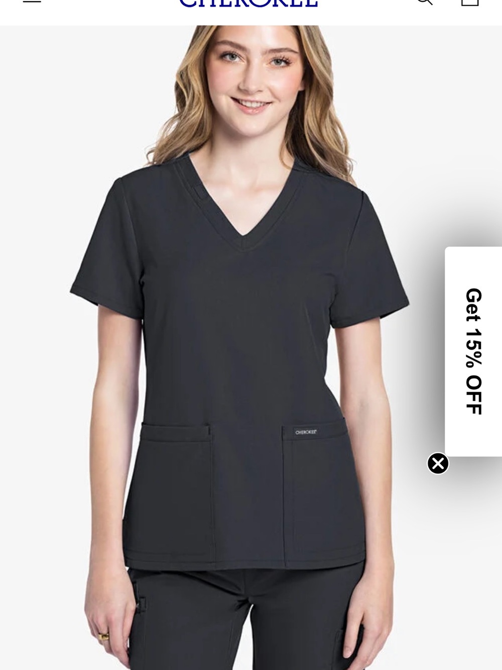 3 Cherokee Women’s V-Neck Short Sleeve Top in pewter, Caribbean blue and Gray